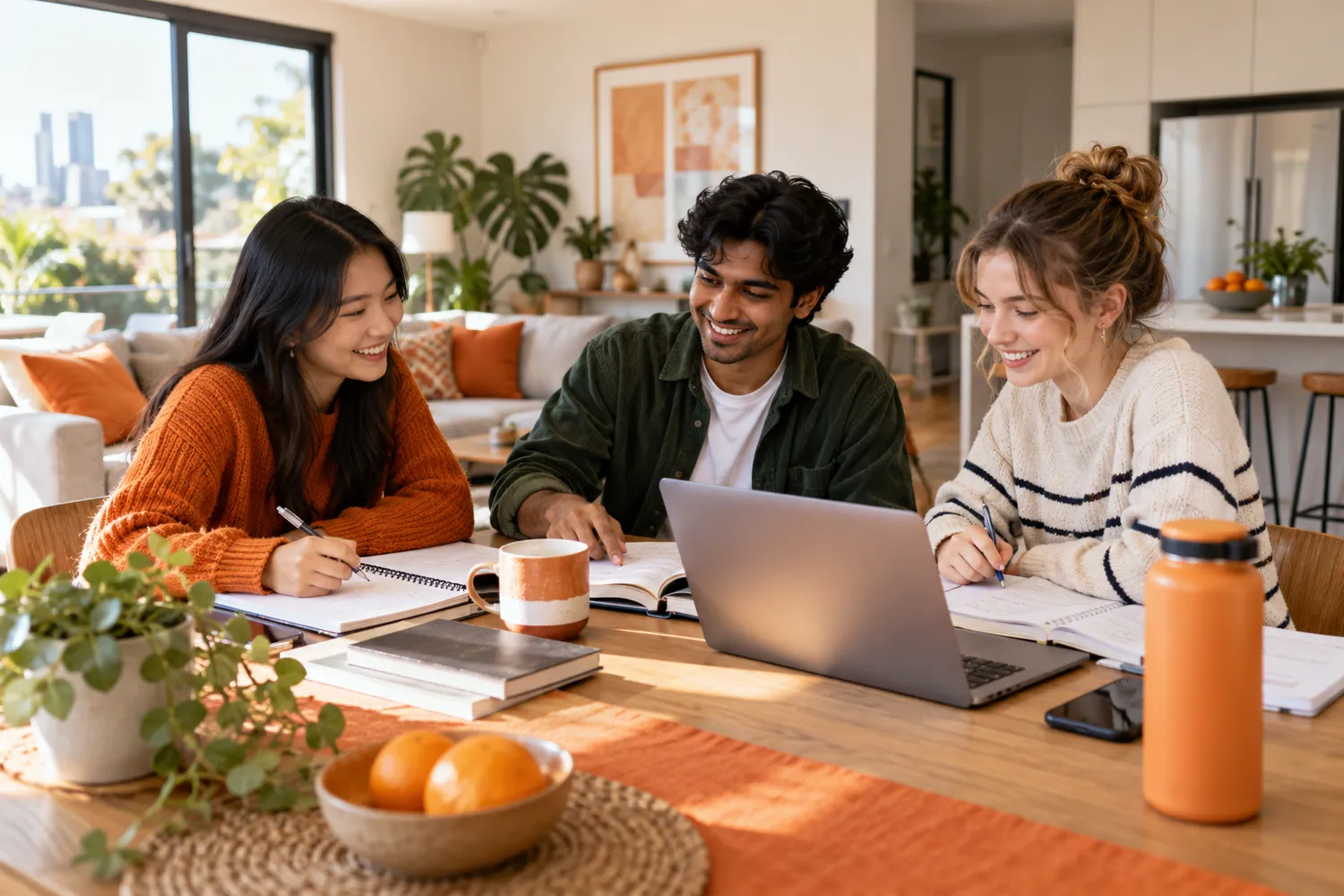 Students studying in a shared home