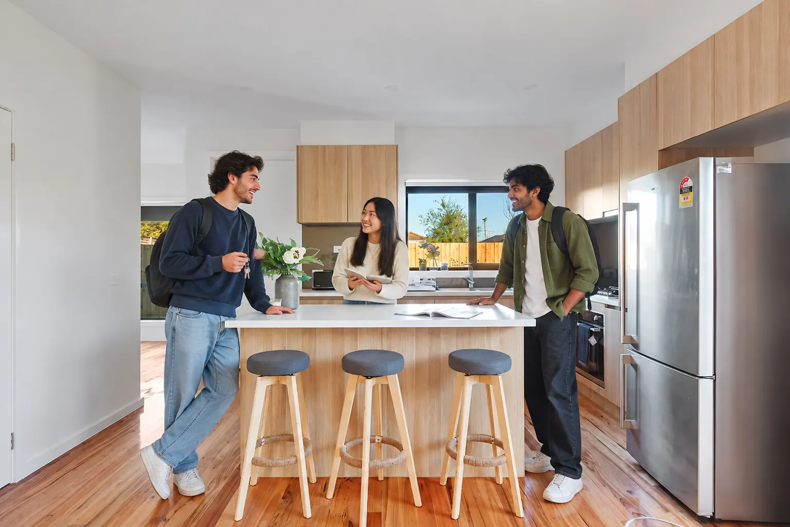 Students in the Dunne Street shared-house kitchen