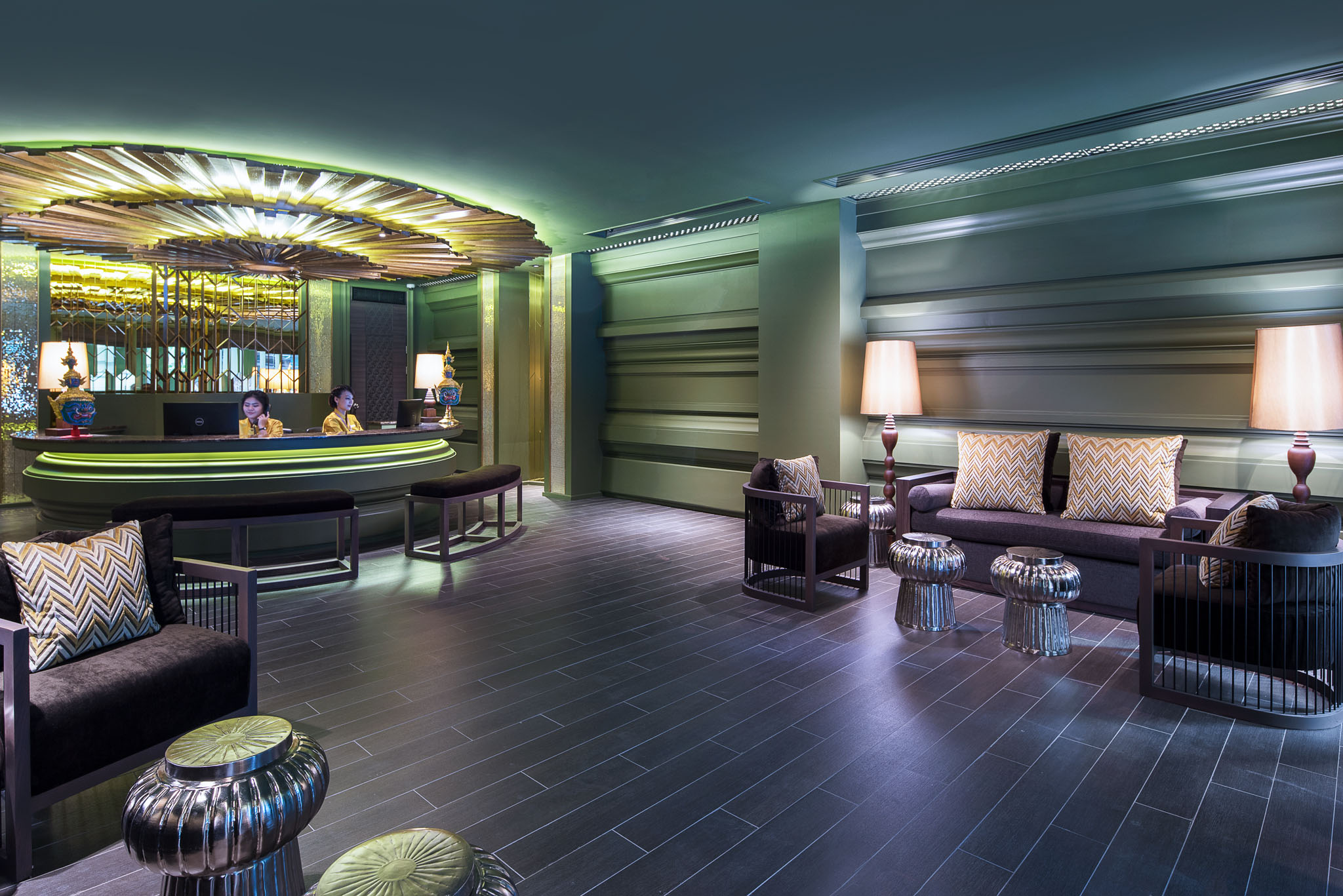 Heritage-inspired hotel reception and lounge